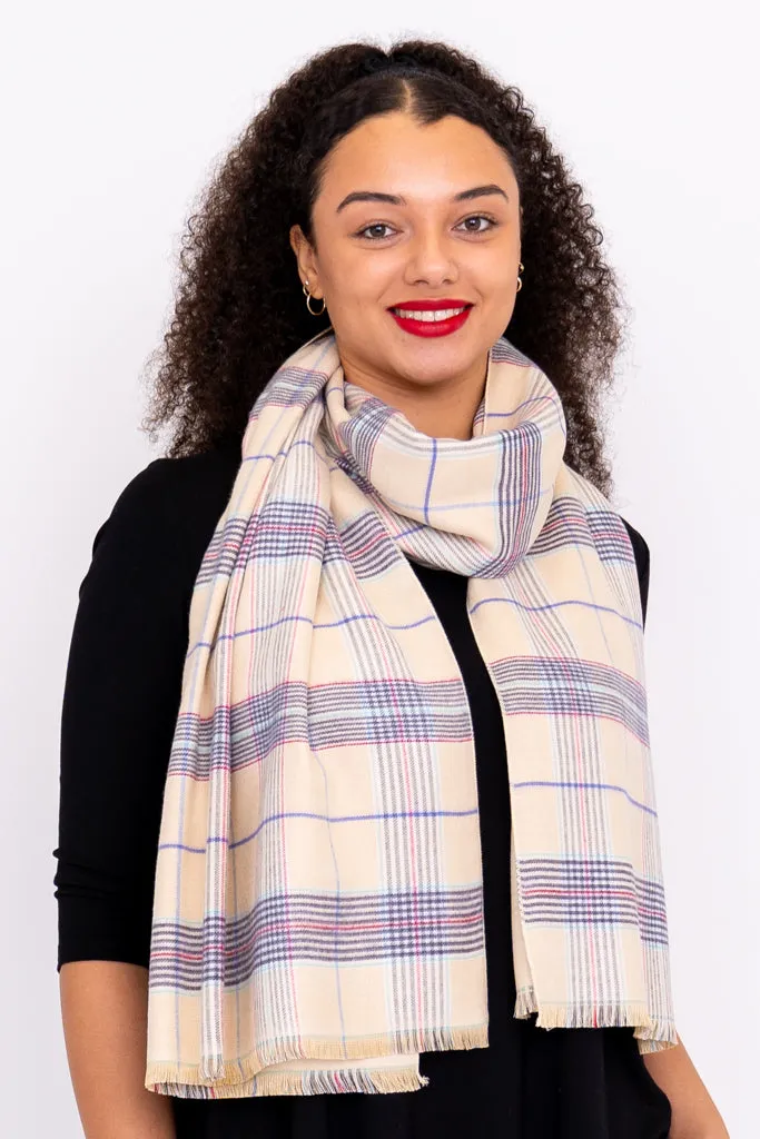 Cozy Scarf, Beige Tartan