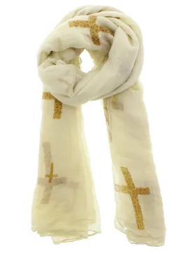 Cream Leopard Print Cross Scarf