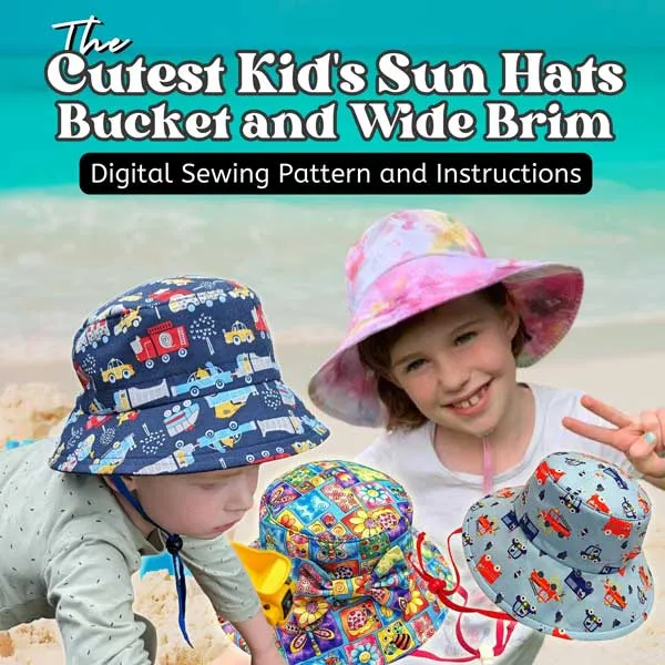 Cutest Kid's Sun Hats, sewing pattern and instructions, two brim sizes, four head sizes, digital format