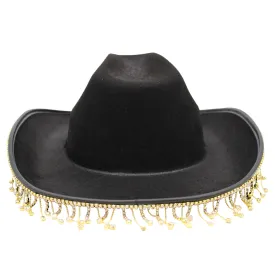 Diamante Tassel Trim Cowboy Hat - Black (Each)