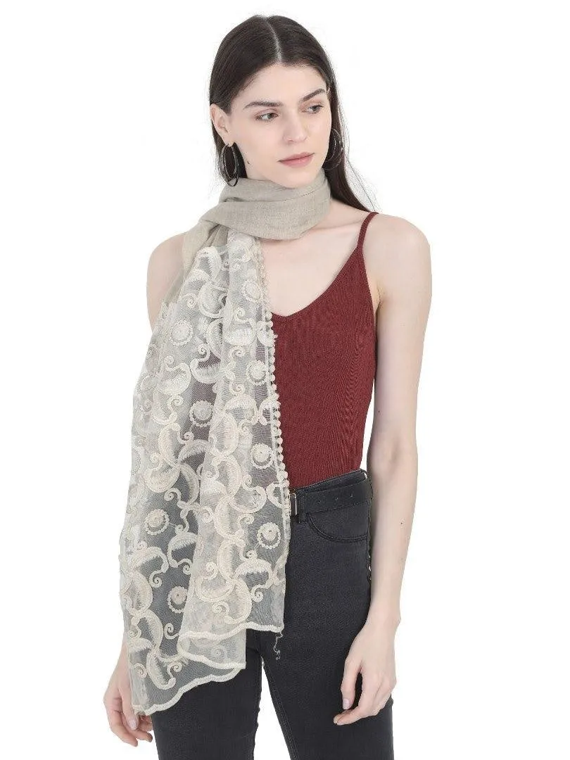 FabSeasons Beign Cotton Stylish Scarves with Embroidery for Women