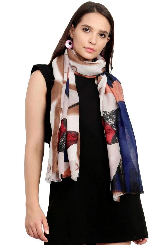 FabSeasons Brown Cotton Viscose Colorful Printed Soft & Stylish Scarf