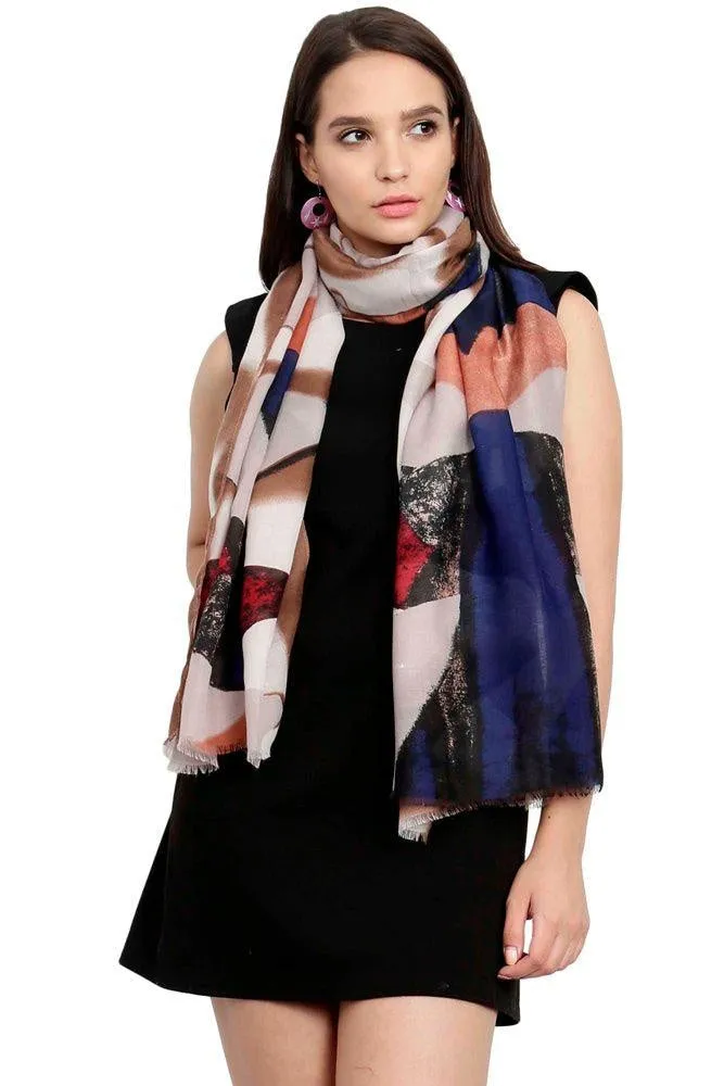 FabSeasons Brown Cotton Viscose Colorful Printed Soft & Stylish Scarf