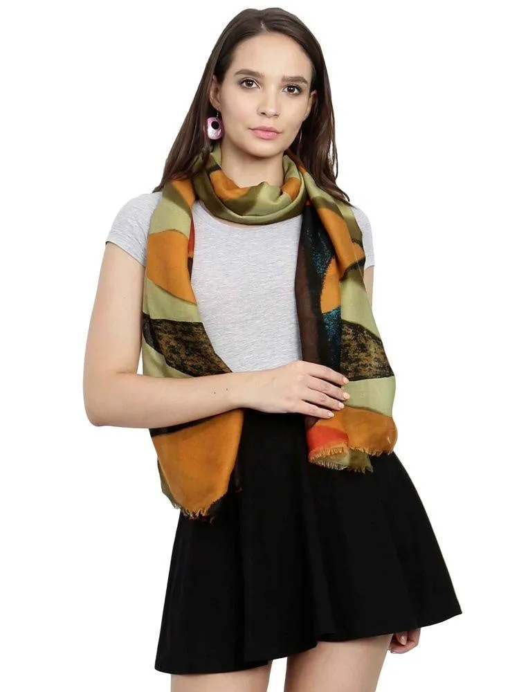 FabSeasons Green Cotton Viscose Colorful Printed Soft & Stylish Scarf