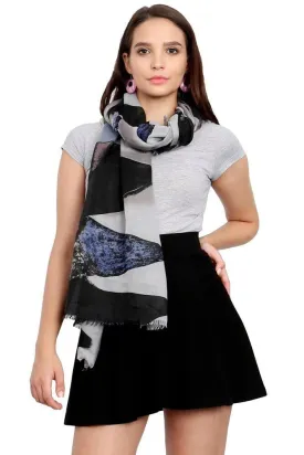 FabSeasons Grey Cotton Viscose Colorful Printed Soft & Stylish Scarf