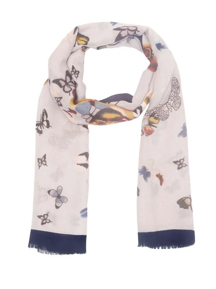 FabSeasons Navy Viscose Butterfly Printed Soft & Stylish Scarf