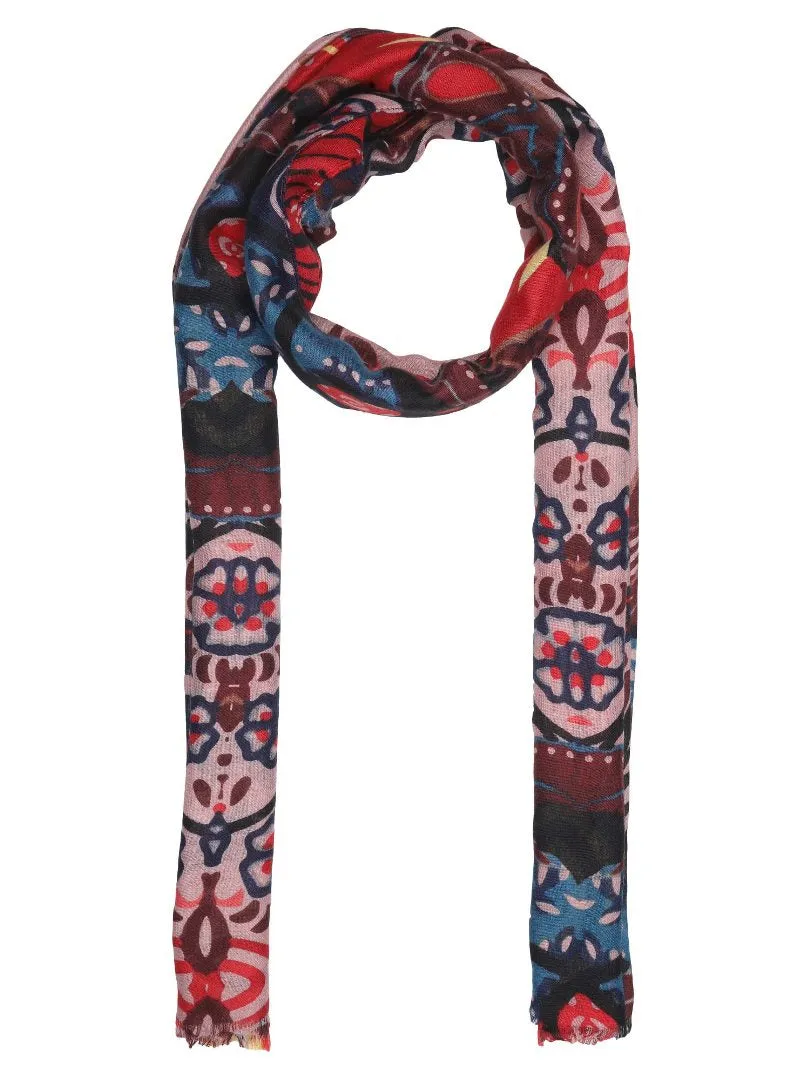 FabSeasons Stylish Red Floral Printed Cotton Scarves For Women