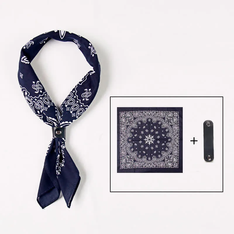 Fasion Paisley Printed Square Scarf with Scarf Buckle