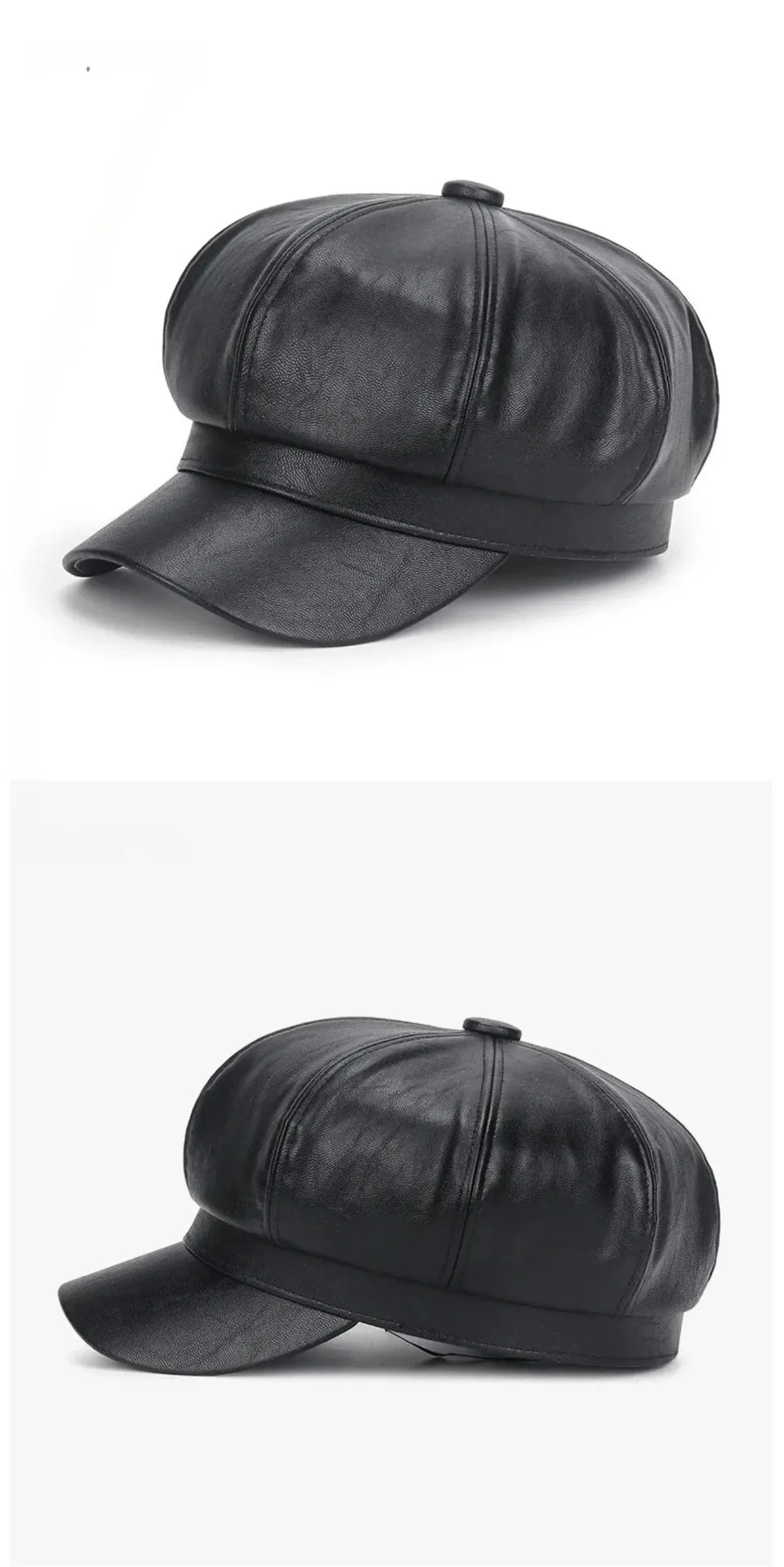 Faux Leather Adjustable Beret Cap