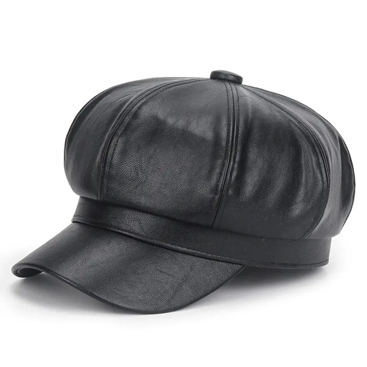 Faux Leather Adjustable Beret Cap