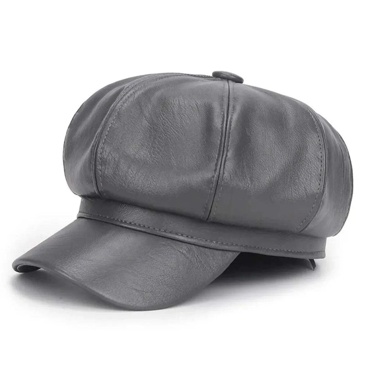 Faux Leather Adjustable Beret Cap