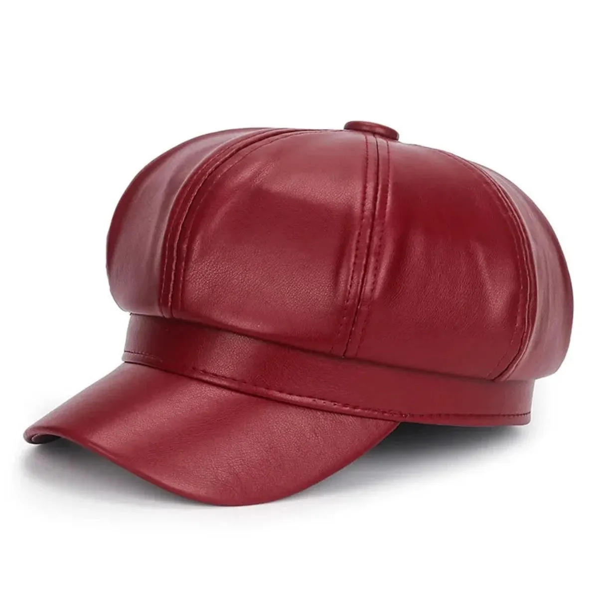 Faux Leather Adjustable Beret Cap