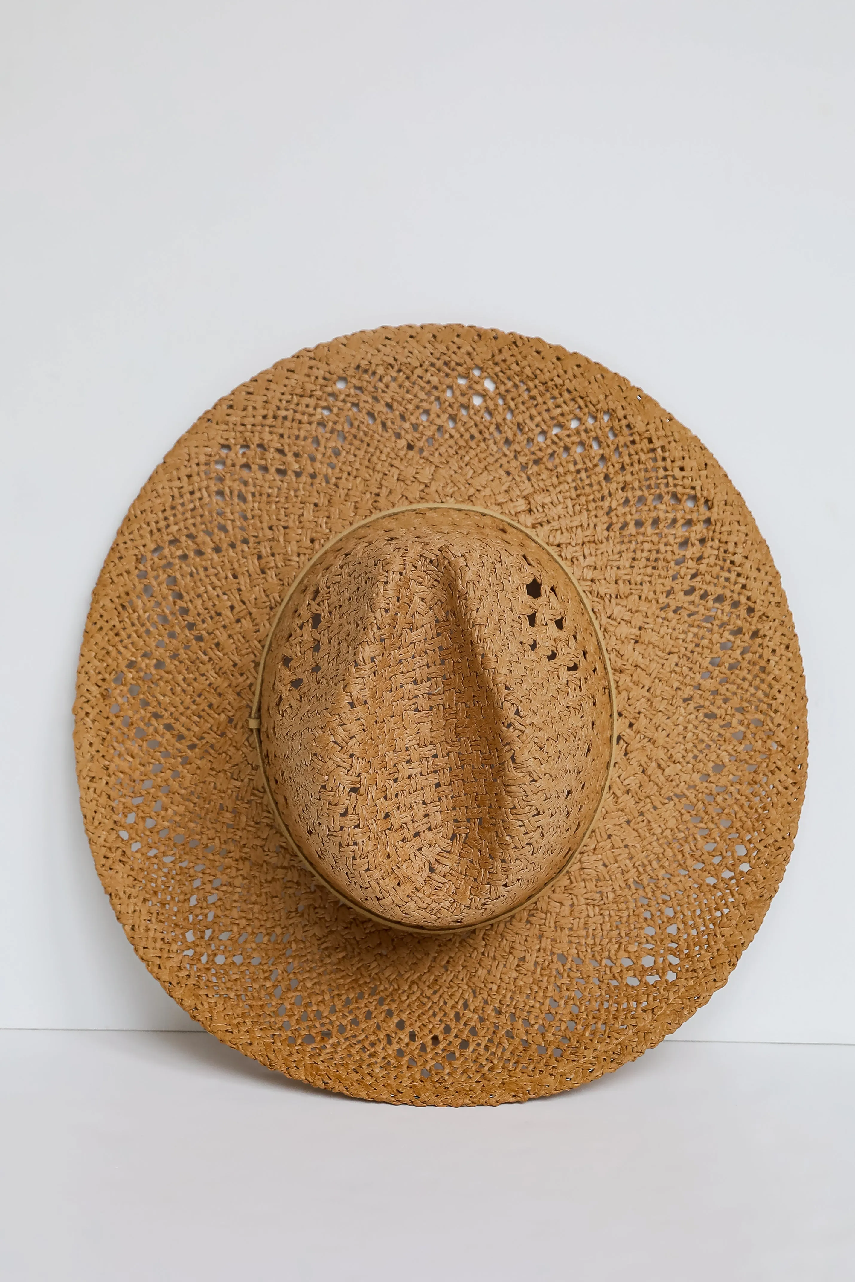 FINAL SALE - Weekend Breezes Khaki Straw Fedora Wide Brim Hat - DU DEAL