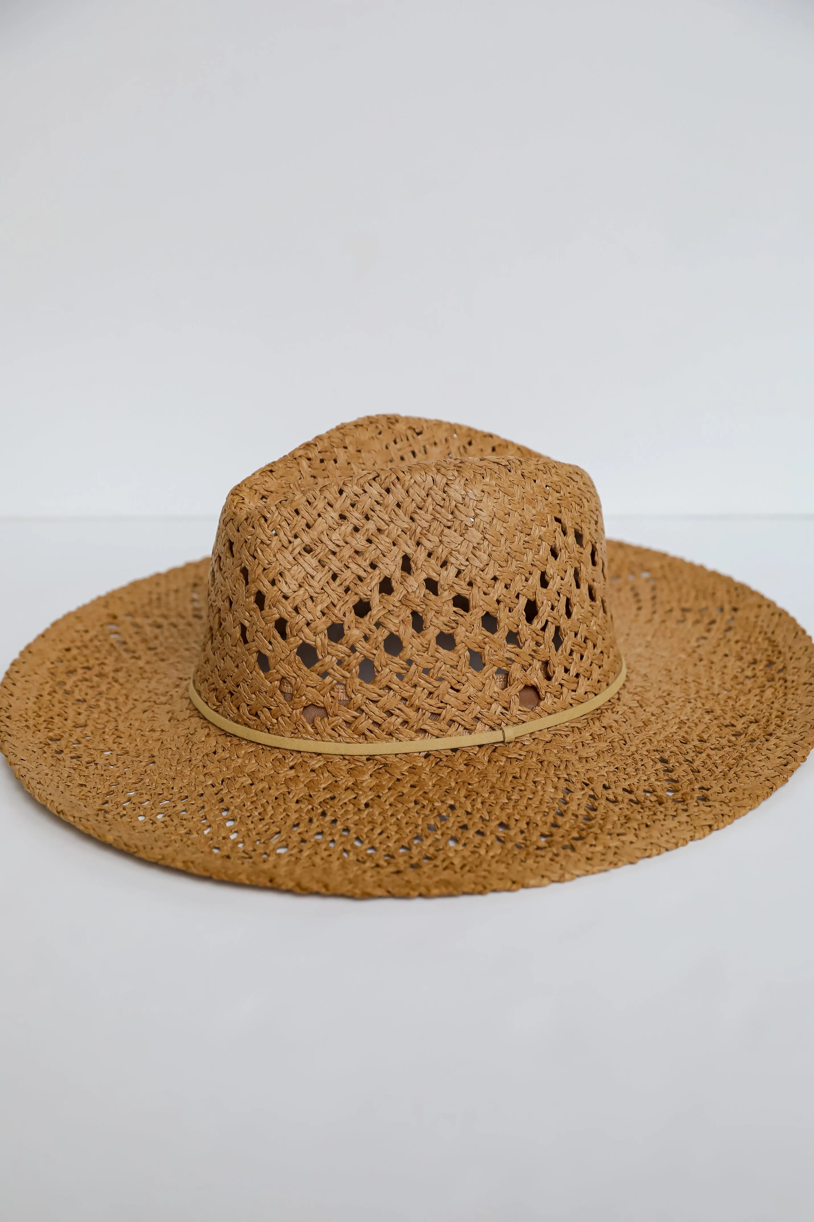 FINAL SALE - Weekend Breezes Khaki Straw Fedora Wide Brim Hat - DU DEAL