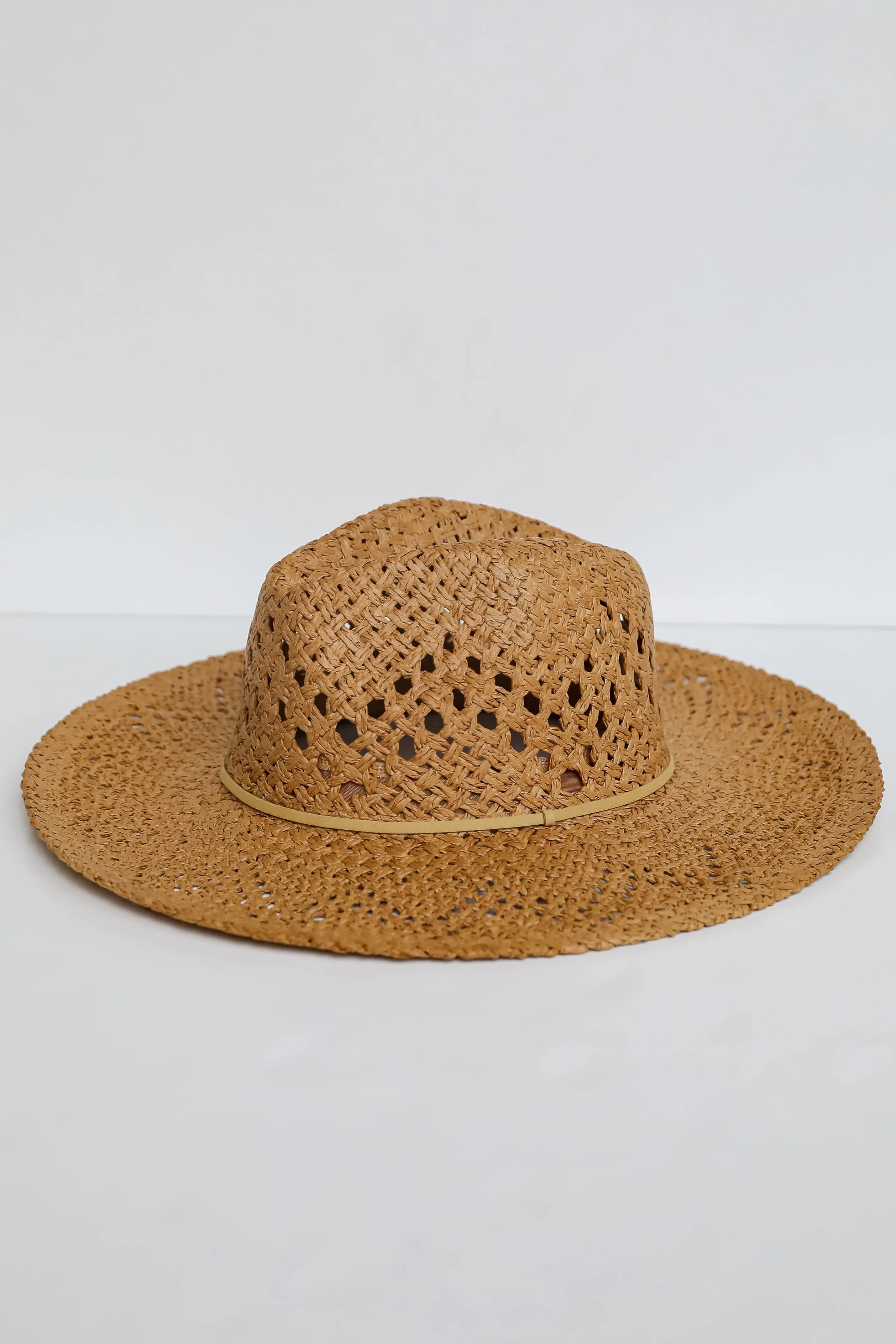 FINAL SALE - Weekend Breezes Khaki Straw Fedora Wide Brim Hat - DU DEAL