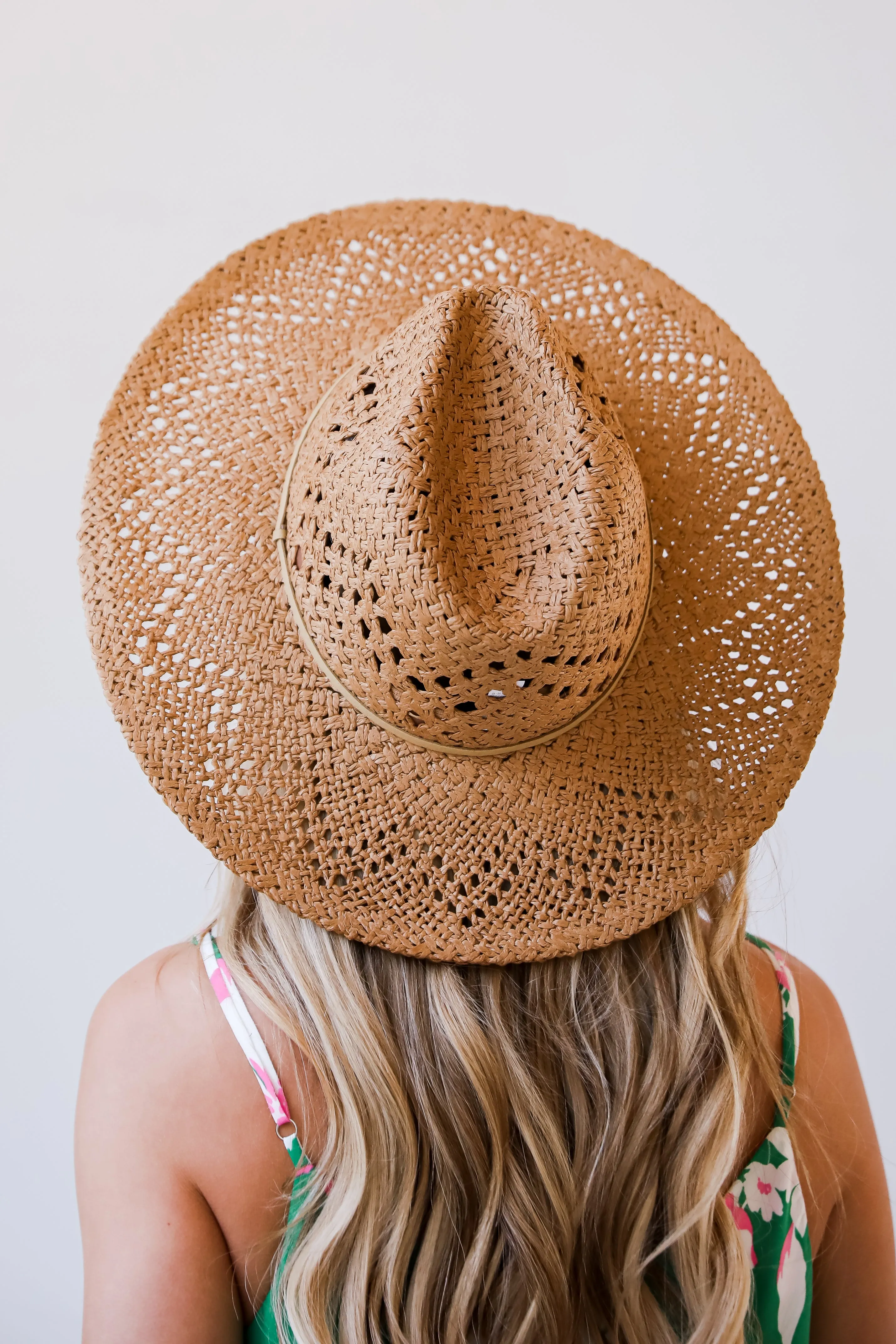 FINAL SALE - Weekend Breezes Khaki Straw Fedora Wide Brim Hat - DU DEAL