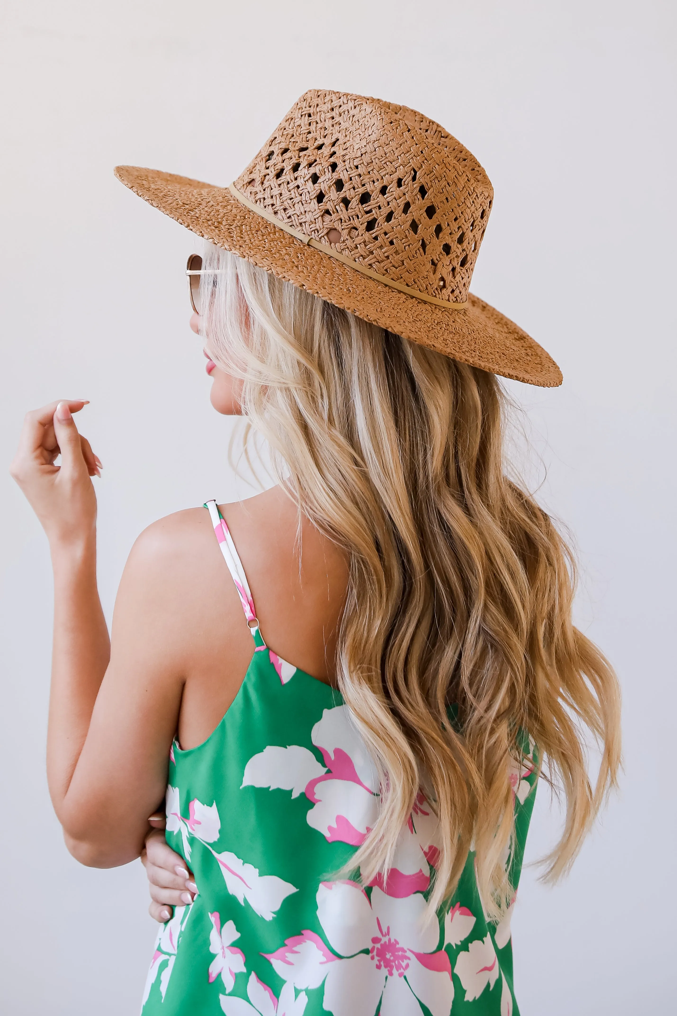 FINAL SALE - Weekend Breezes Khaki Straw Fedora Wide Brim Hat - DU DEAL