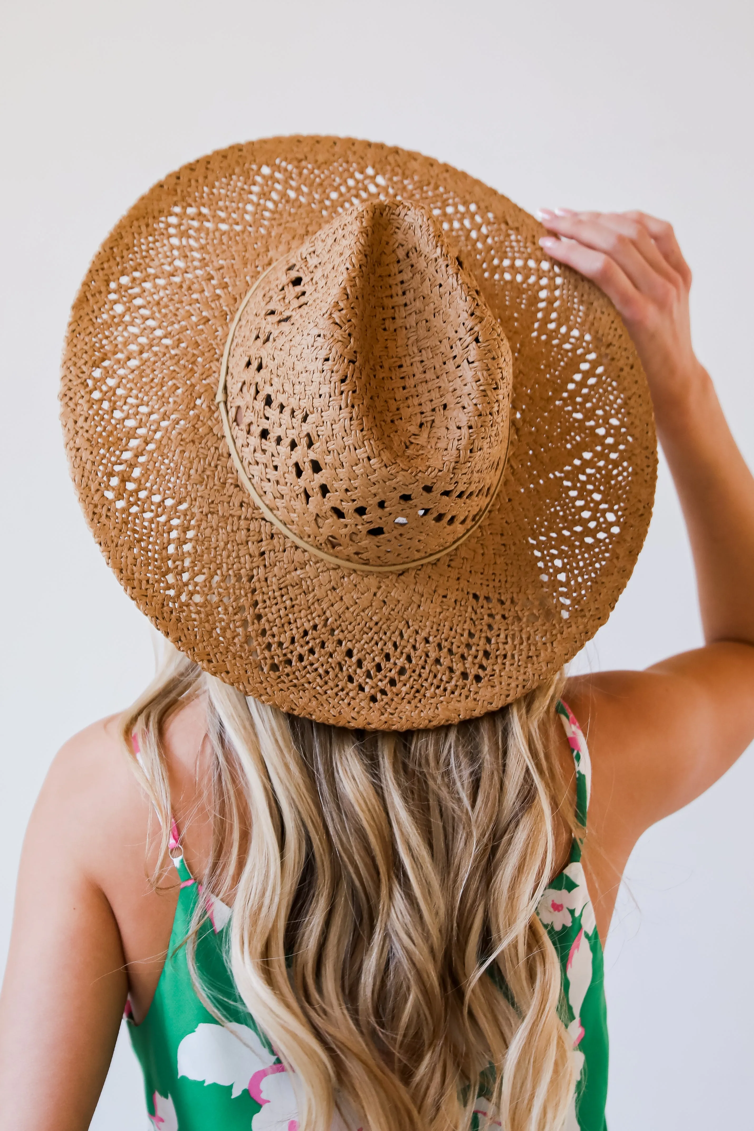 FINAL SALE - Weekend Breezes Khaki Straw Fedora Wide Brim Hat - DU DEAL