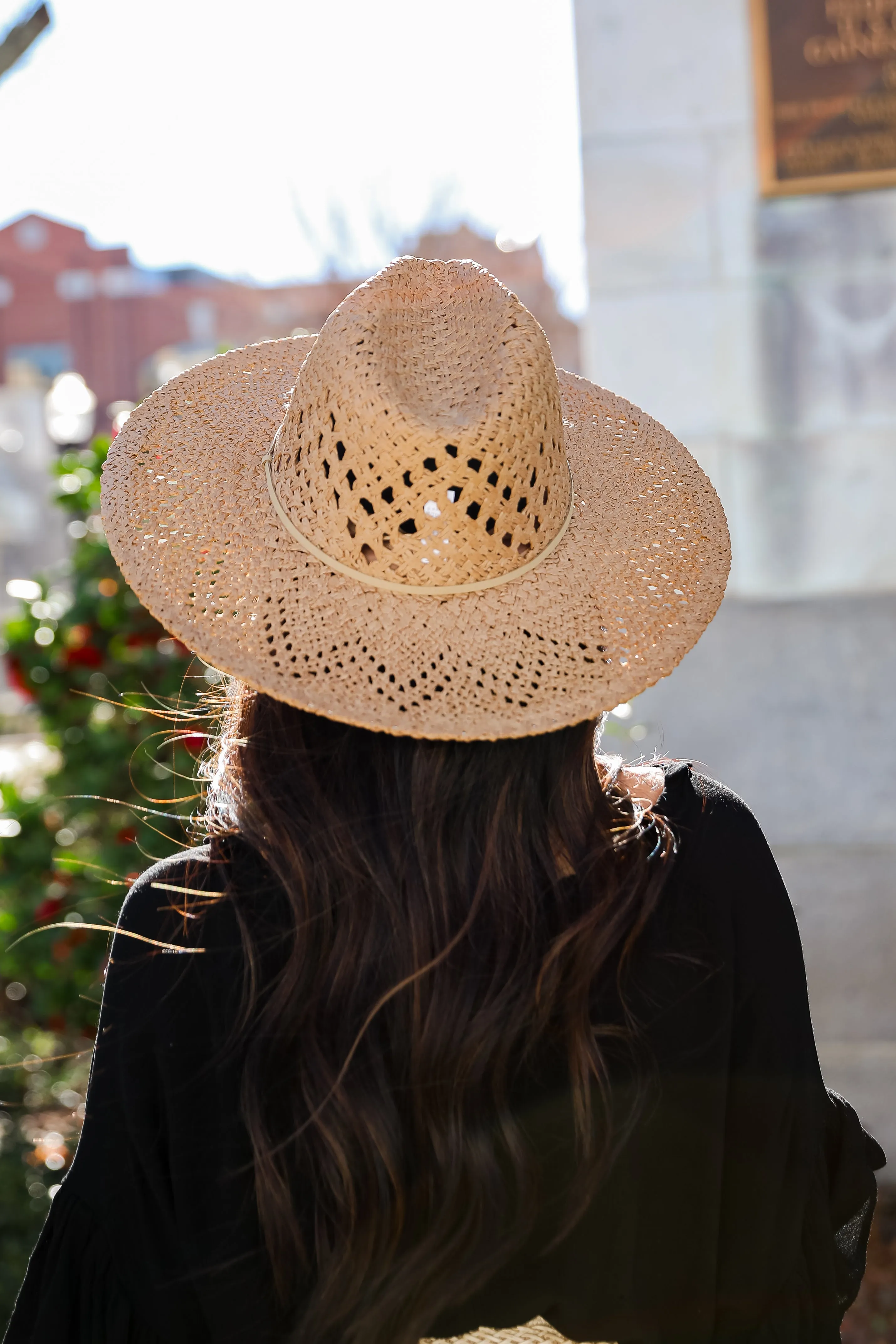 FINAL SALE - Weekend Breezes Khaki Straw Fedora Wide Brim Hat - DU DEAL