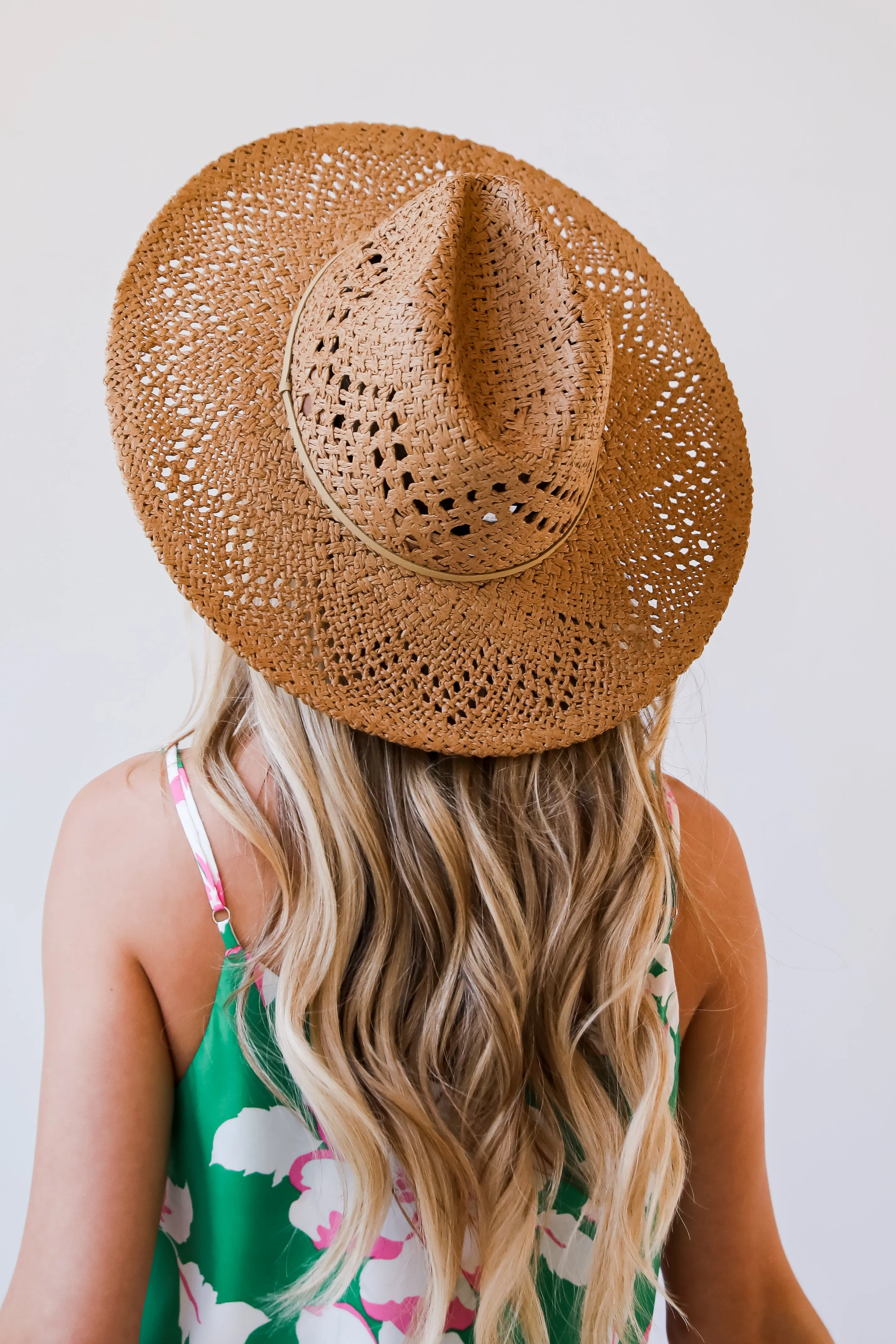 FINAL SALE - Weekend Breezes Khaki Straw Fedora Wide Brim Hat - DU DEAL