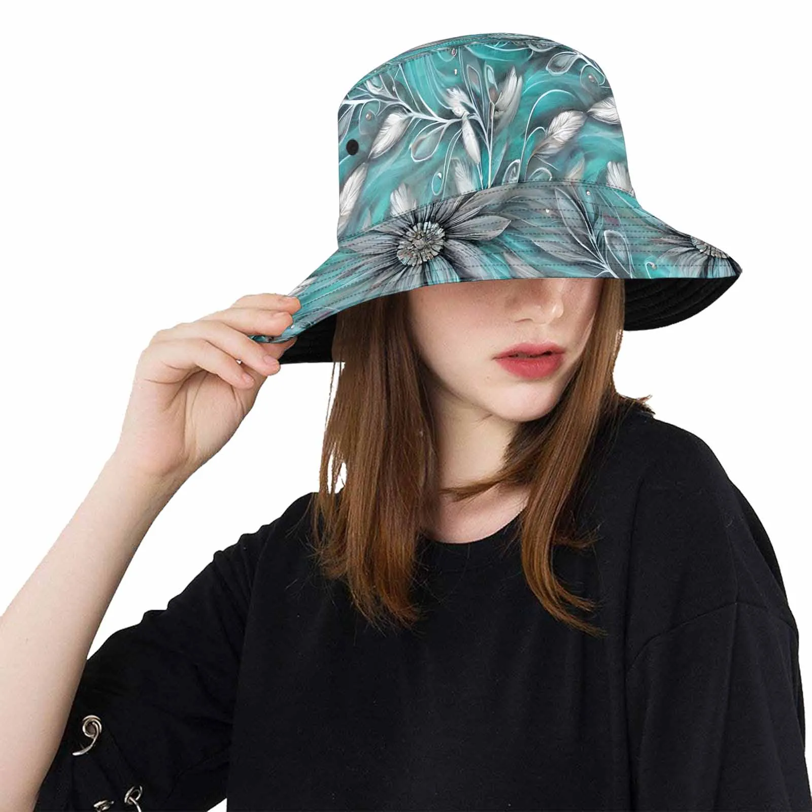 Green Elegant Floral 50  Unisex Summer Single-Layer Bucket Hat