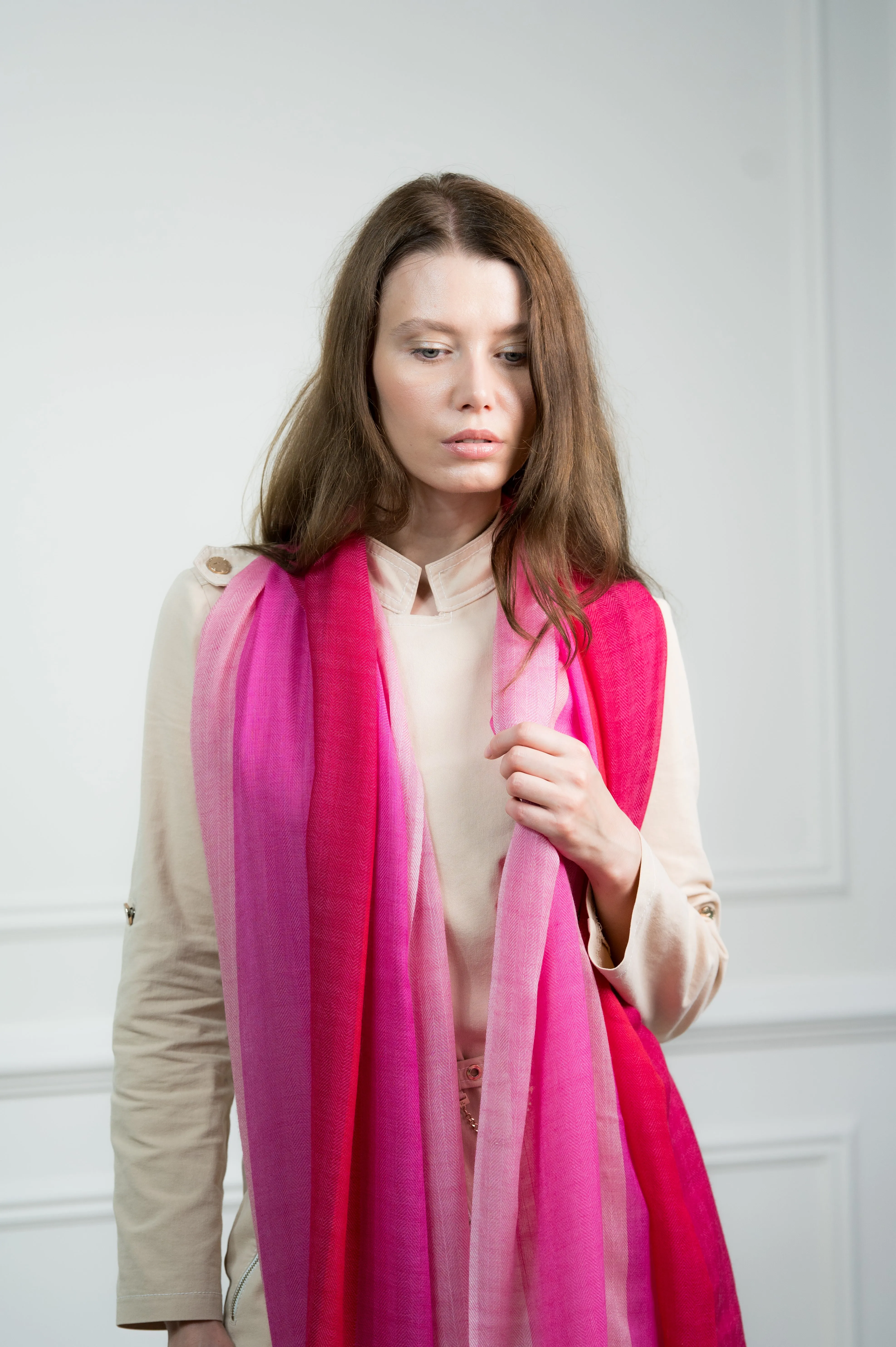 Herringbone Rosy 4 Color Block Cashmere Scarf