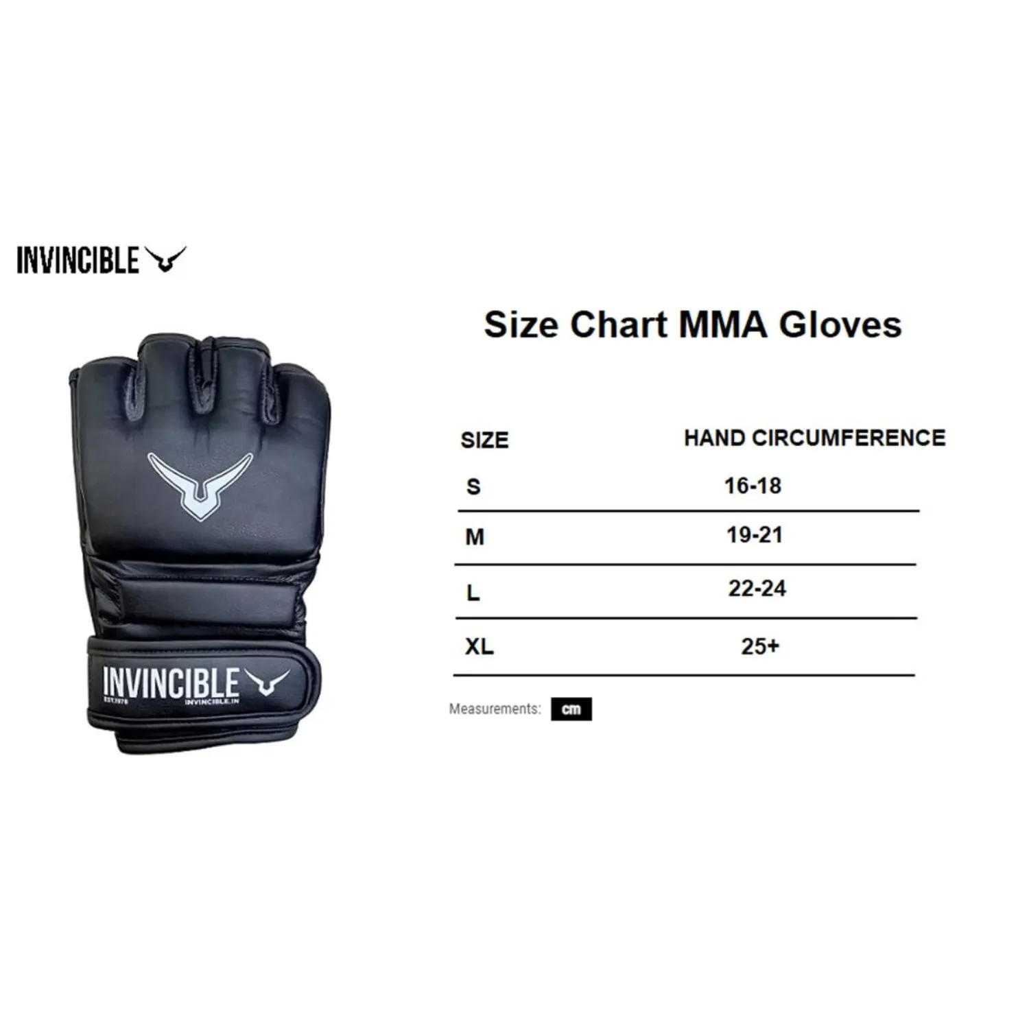 Invincible Combat Gloves with Thumb Enclosure, Black - Small