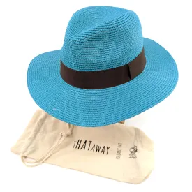 Large Turquoise Blue Folding Travel Panama Sun Hat (61cm)