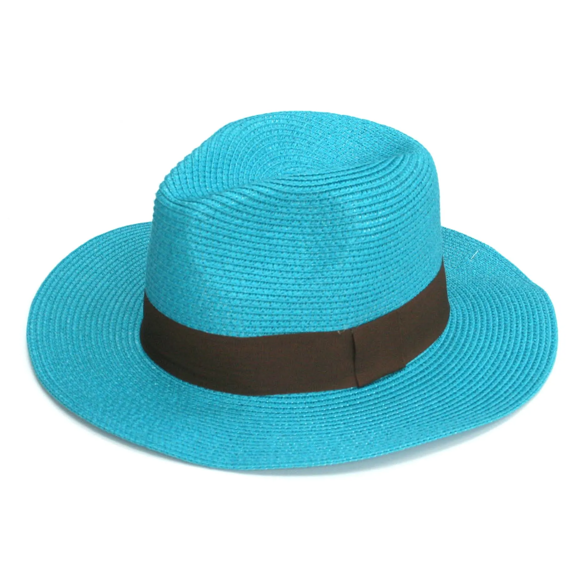 Large Turquoise Blue Folding Travel Panama Sun Hat (61cm)