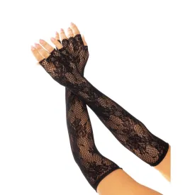 Leg Ave Fingerless Floral Net Gloves Black