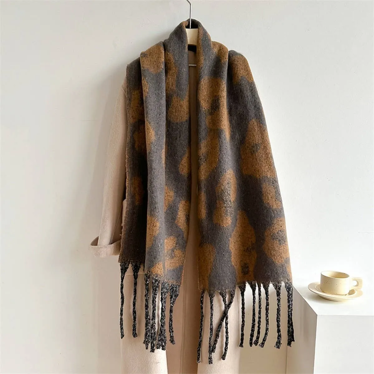 Leopard Jacquard Scarf - Orange