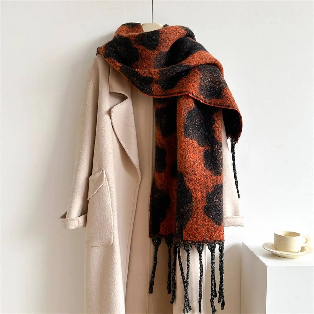 Leopard Jacquard Scarf - Orange