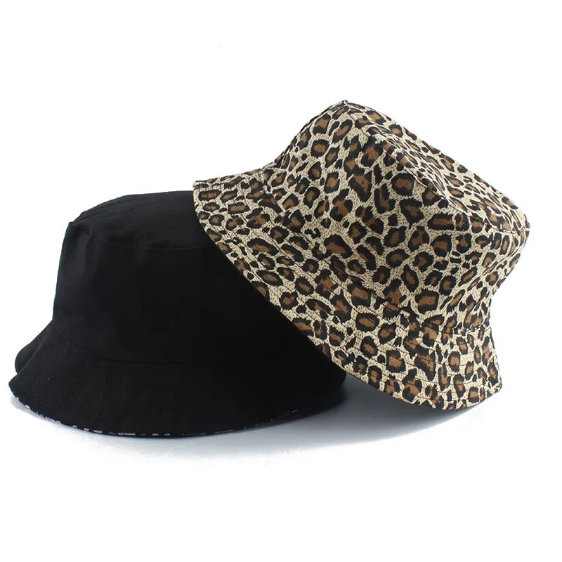 Leopard Print Bucket Hat Reversible Hat Outdoor Travel Cap