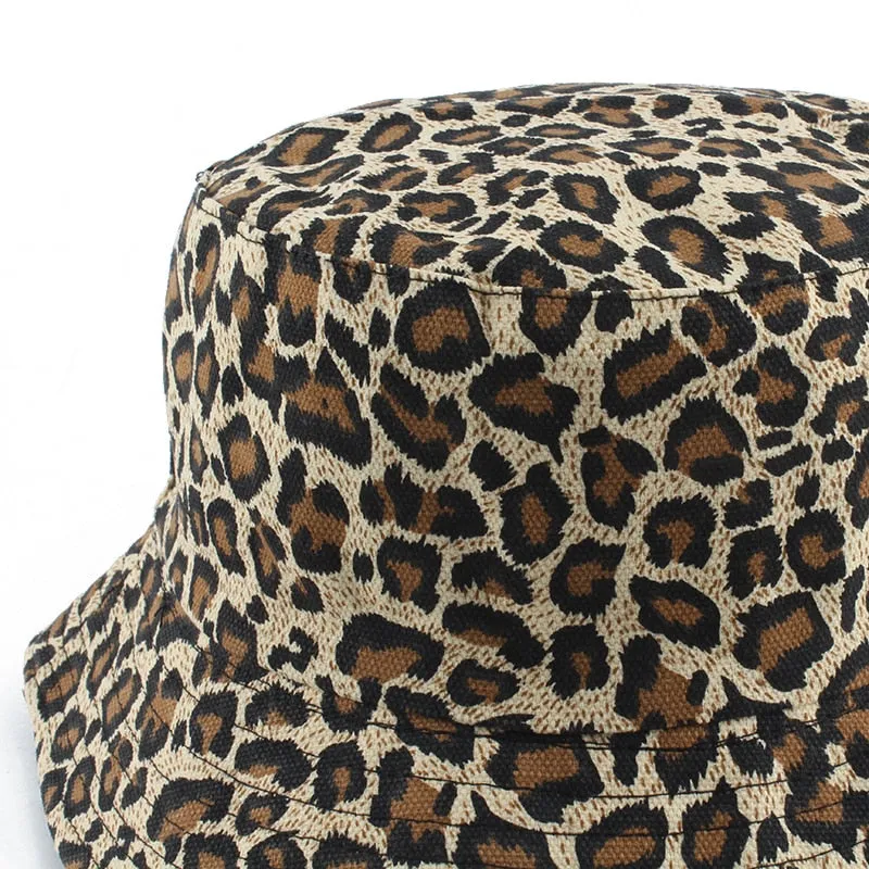 Leopard Print Bucket Hat Reversible Hat Outdoor Travel Cap