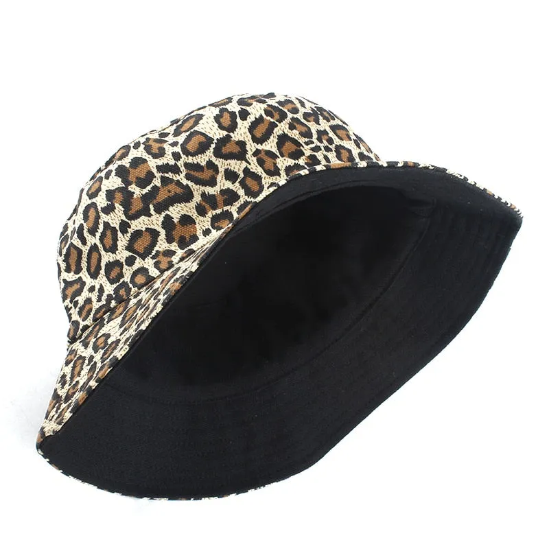 Leopard Print Bucket Hat Reversible Hat Outdoor Travel Cap