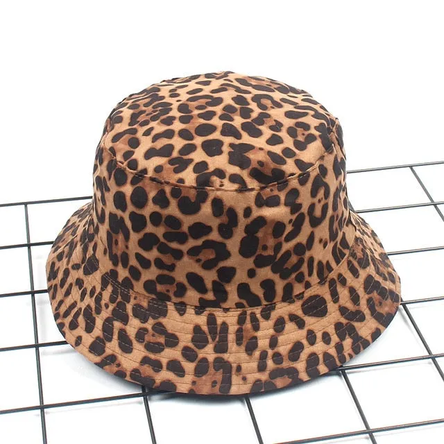 Leopard Print Bucket Hat Reversible Hat Outdoor Travel Cap