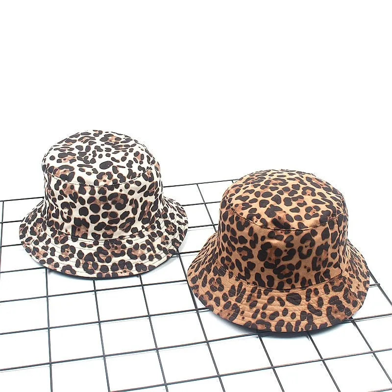 Leopard Print Bucket Hat Reversible Hat Outdoor Travel Cap