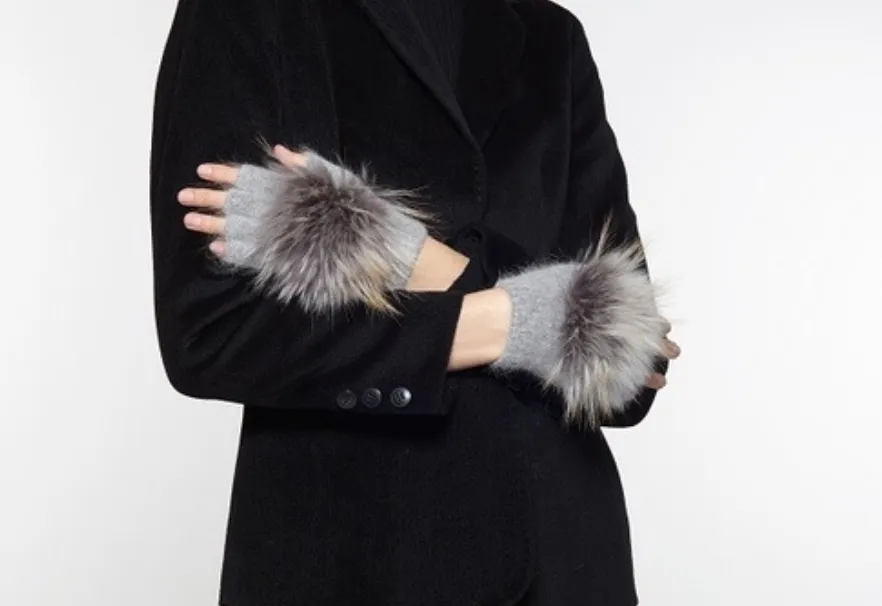 Linda Richards Angora Pom Fingerless Gloves