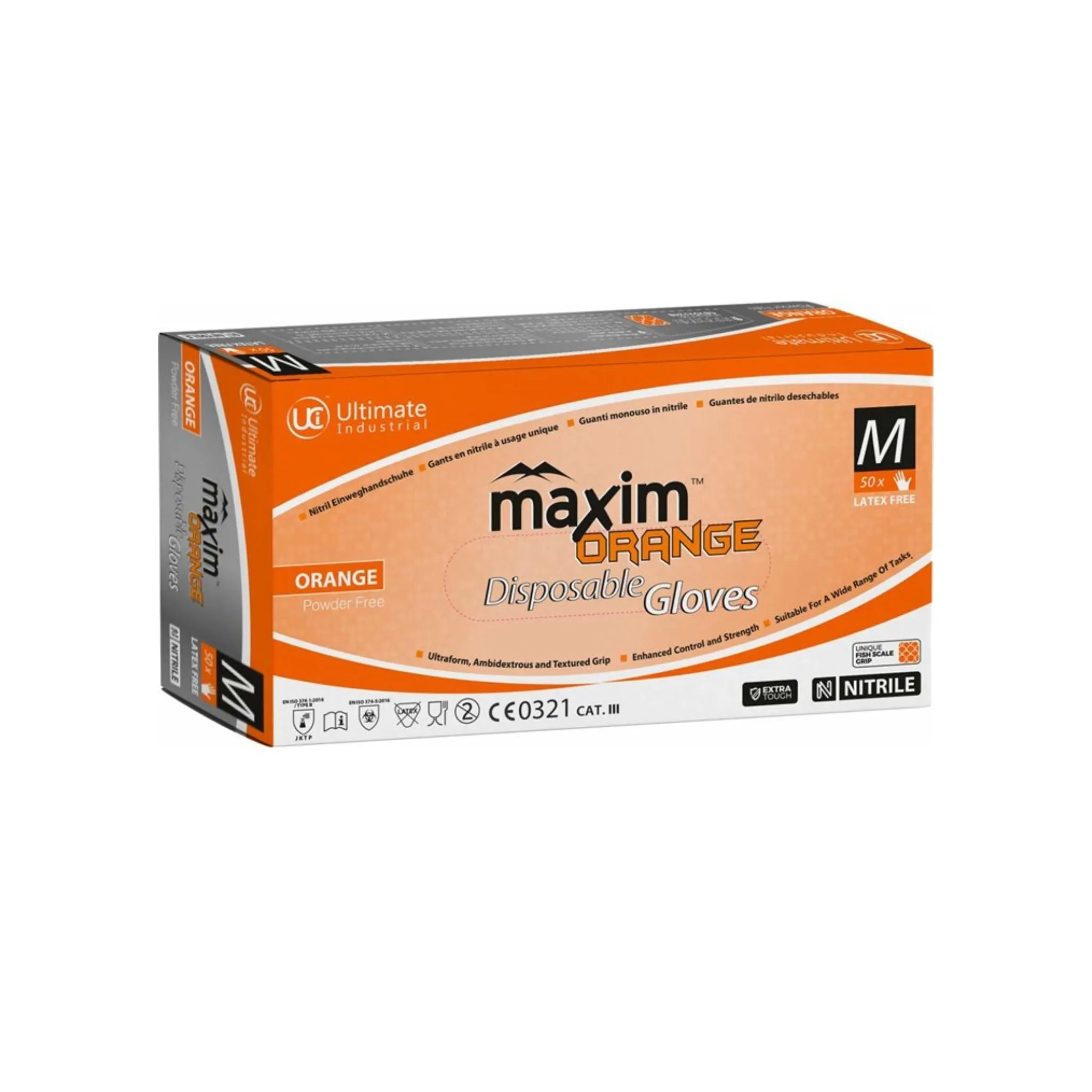 Maxim Orange Extra Tough Nitrile Disposable Gloves (Box of 50)