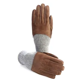 Men's hand-stitched nubuk gloves in color brown with grey cashmere top and lining