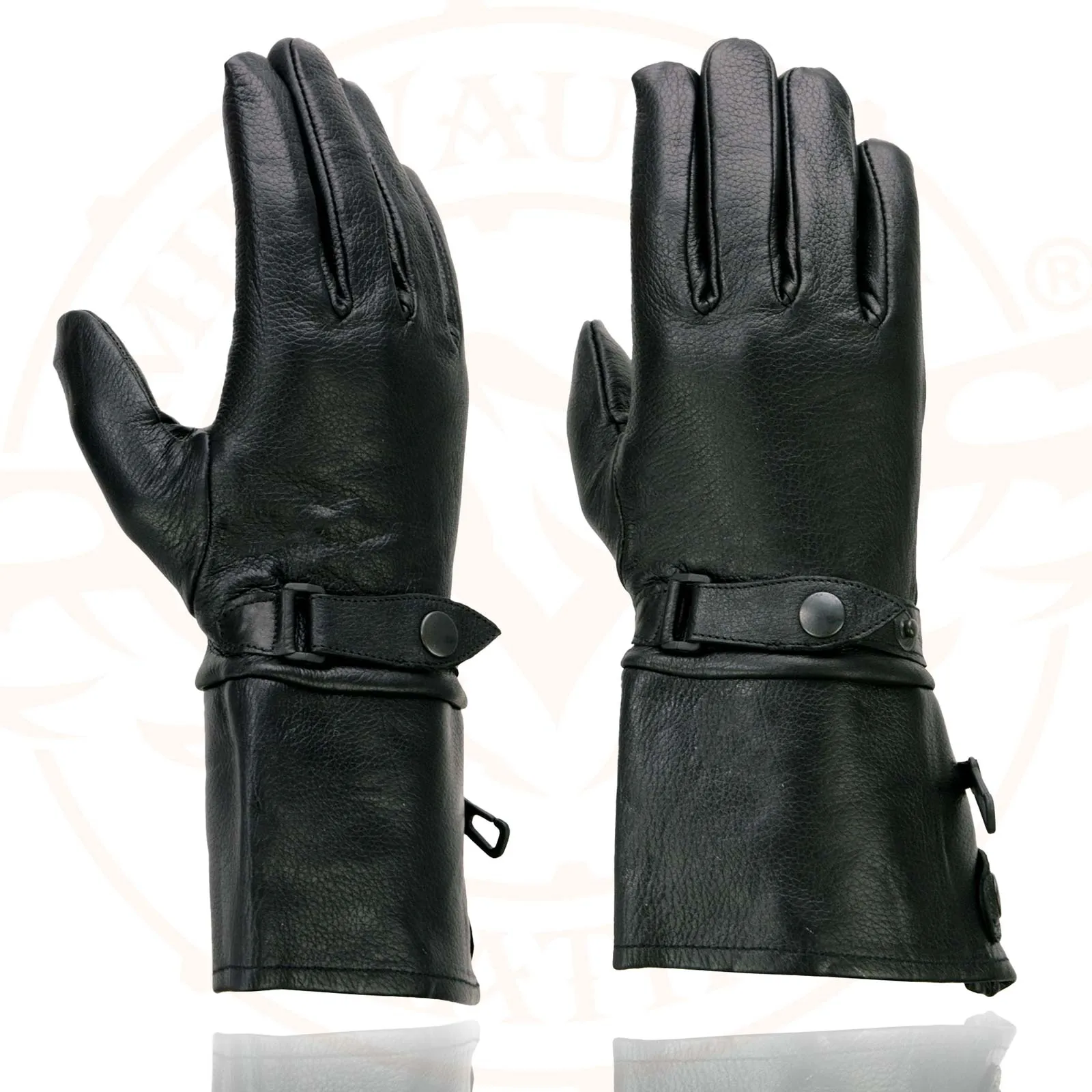 Milwaukee Leather Men's Gauntlet Motorcycle Hand Gloves-Black Leather Long Cuff Snap Closure Thermal Lined-SH264