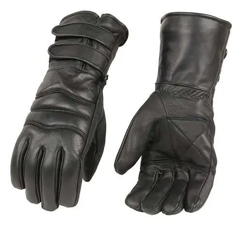 Milwaukee Leather Men's Gauntlet Motorcycle Hand Gloves-Black Leather Thermal Lined with Conchos on Cuff- SH238