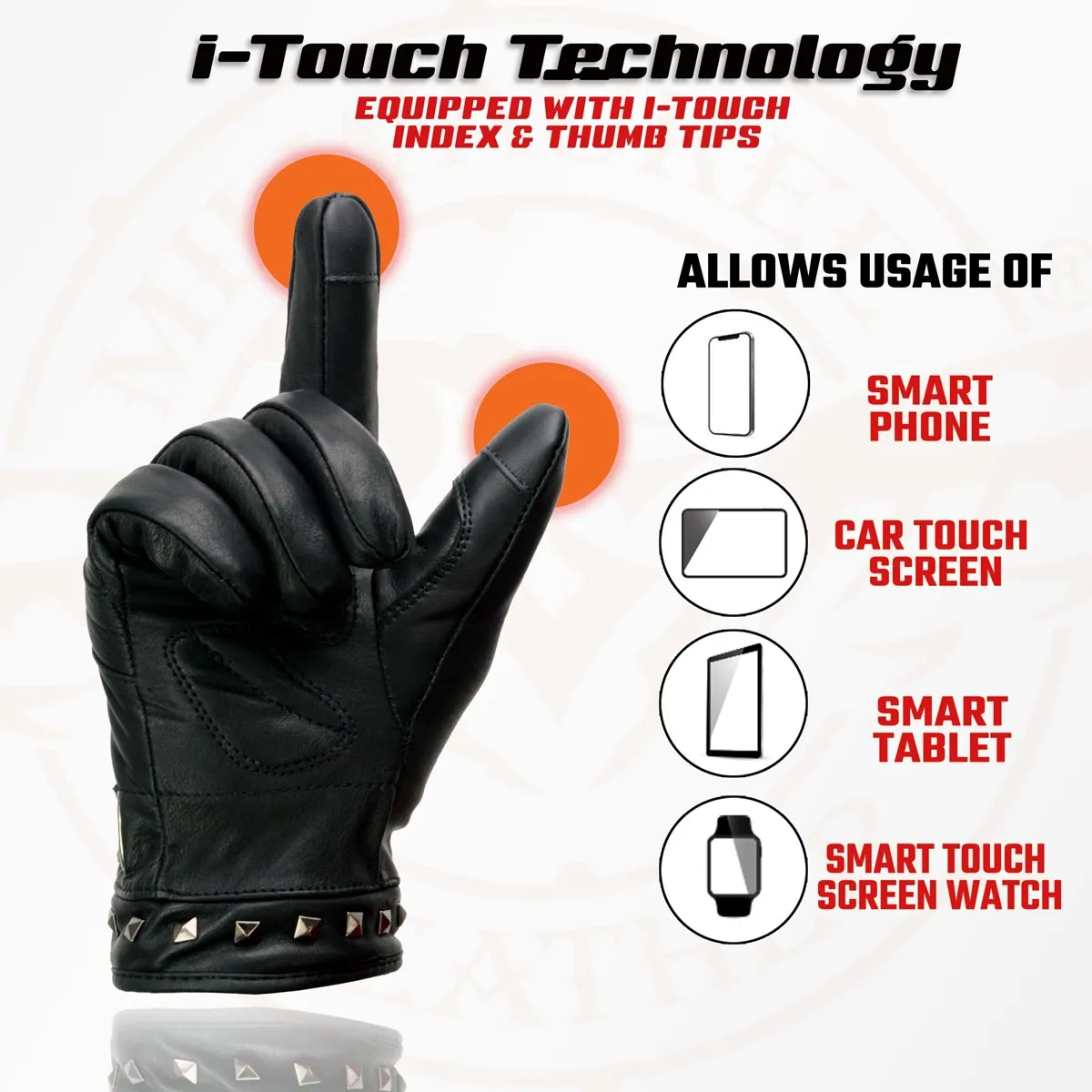 Milwaukee Leather MG7755 Women's Black Leather ’I - Touchscreen Compatible’ Thermal Lined Motorcycle Gloves W/ Gel Palm