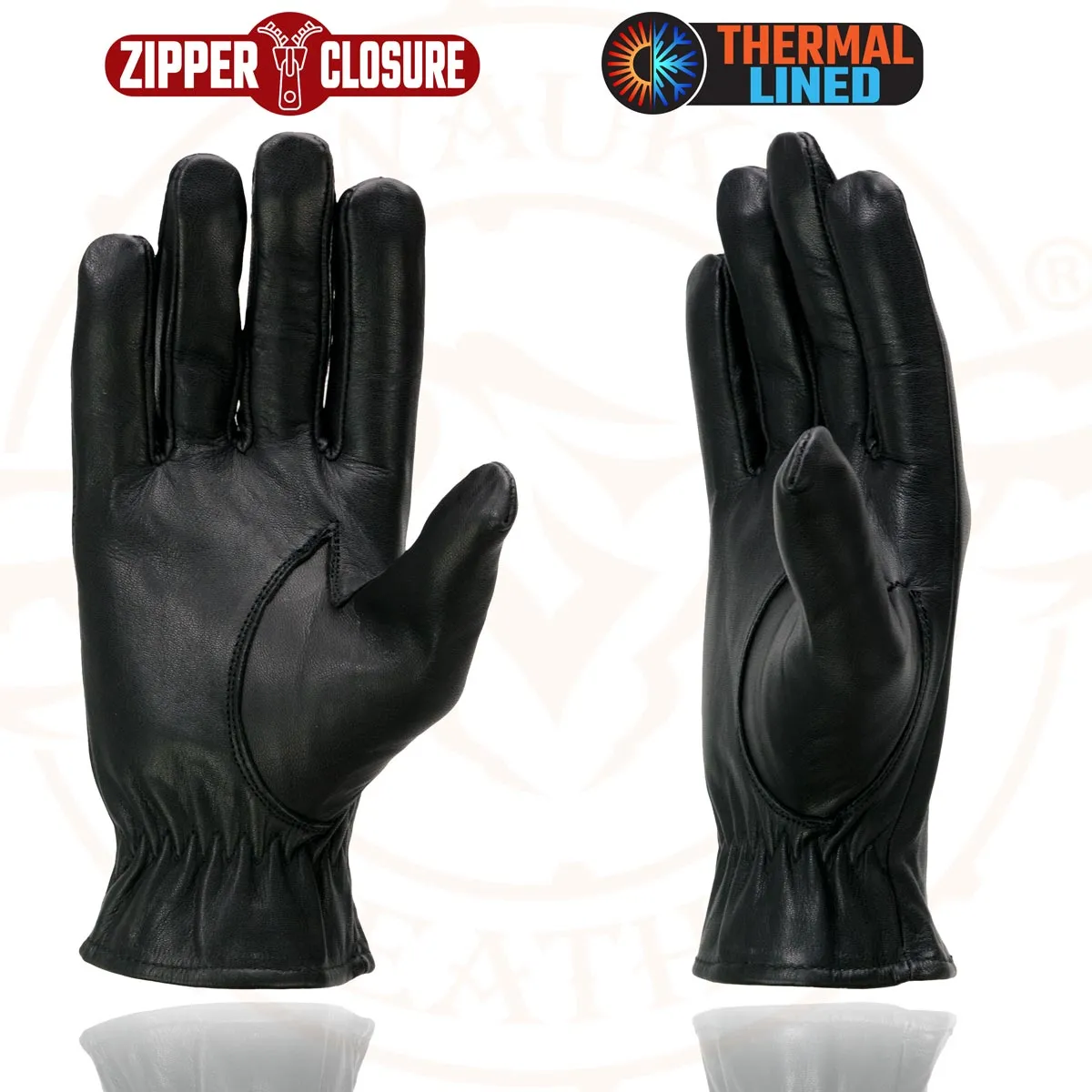 Milwaukee Leather SH226TH Men's Black Thermal Lined Leather Motorcycle Hand Gloves W/ Wrist Zipper Closure