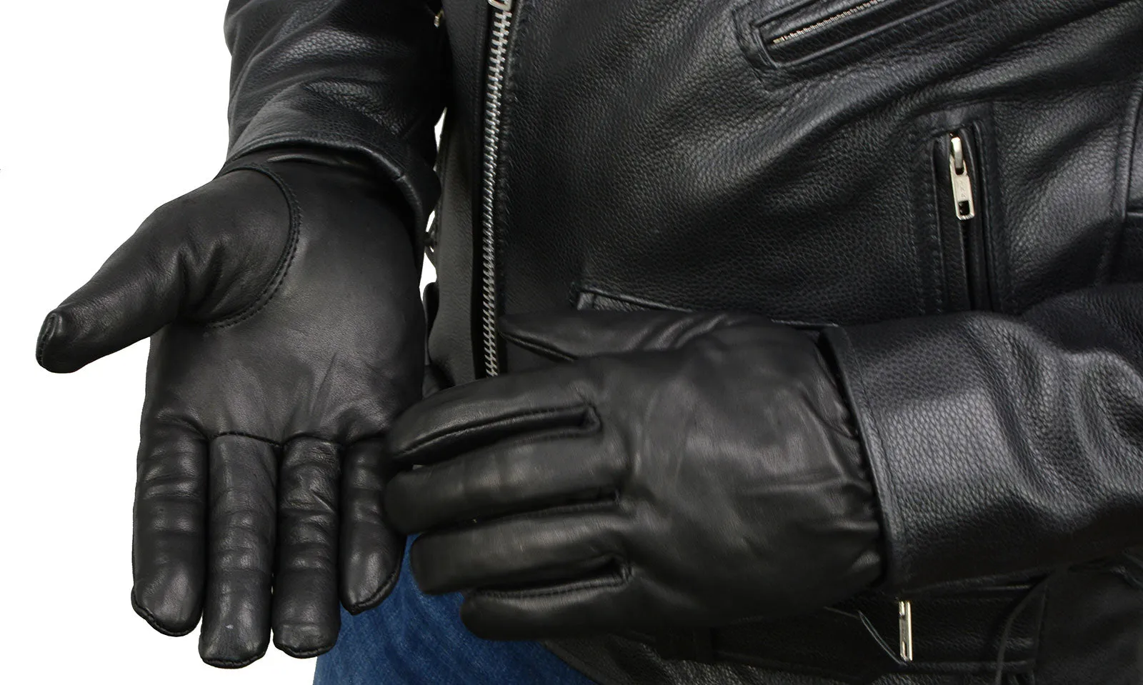 Milwaukee Leather SH734 Men's Black Thermal Lined Leather Motorcycle Hand Gloves W/ Sinch Wrist Closure