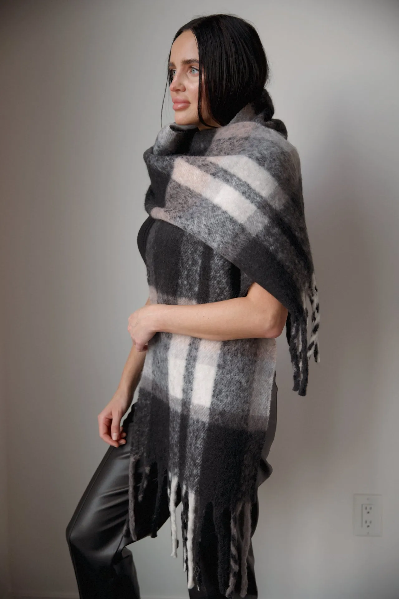 Multicolor Plaid Scarf - Black