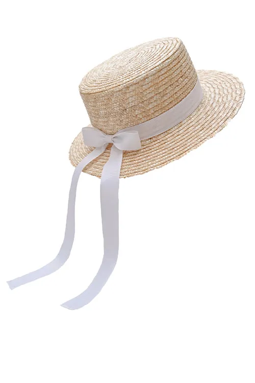 Myaraa White Long Tail Bow Boater Hat