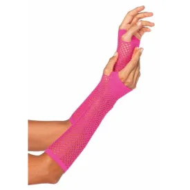 Neon Pink Triangle Net Fingerless Gloves