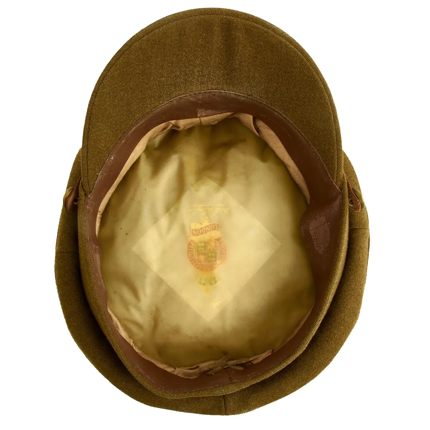 Original British WWII Khaki Lincolnshire Regiment Officers Visor Cap by Townend in size 7 3/4