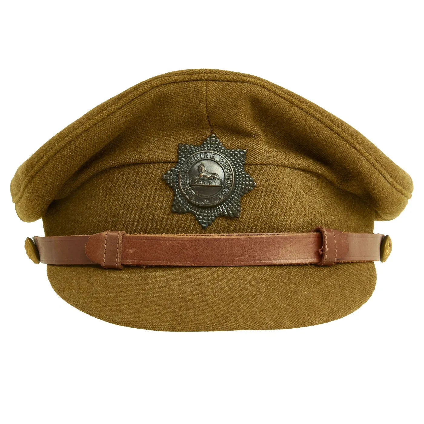 Original British WWII Khaki Lincolnshire Regiment Officers Visor Cap by Townend in size 7 3/4